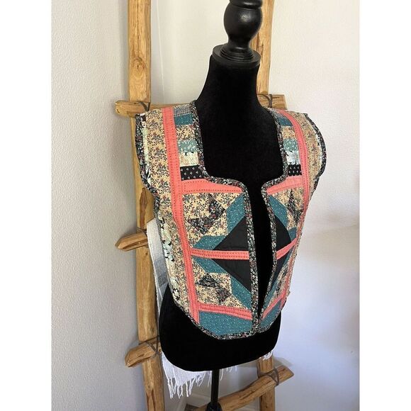 Vintage Quilt Reversible Vest With Cap Sleeve One Of A Kind Size S - Picture 4 of 16